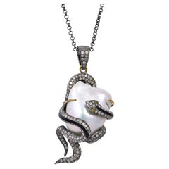76.65 Carats Pearl Diamond Snake Pendant Necklace