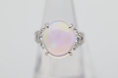 7.67 Carat Australian Crystal Opal Diamond Platinum Ring