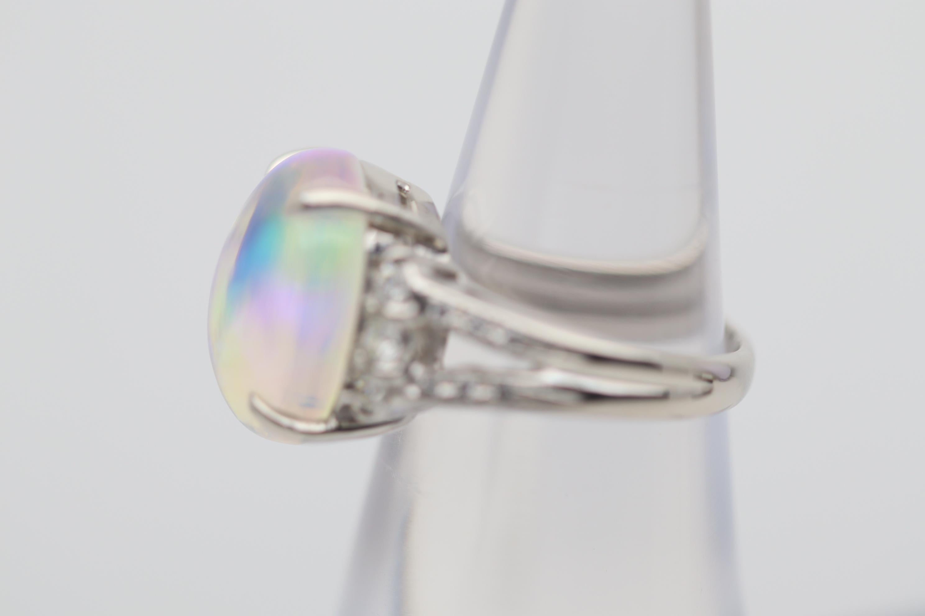 Women's 7.67 Carat Australian Crystal Opal Diamond Platinum Ring For Sale
