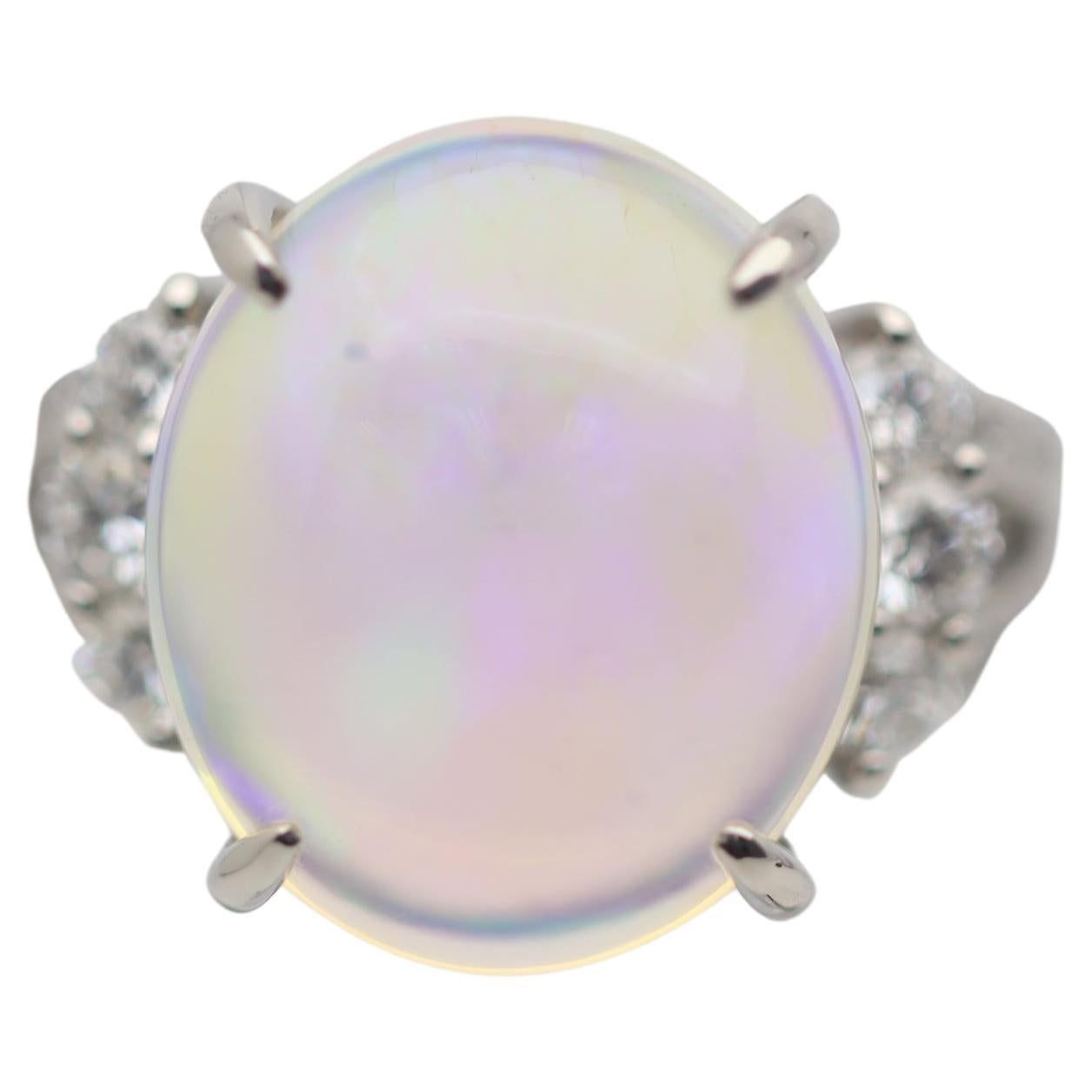 7.67 Carat Australian Crystal Opal Diamond Platinum Ring