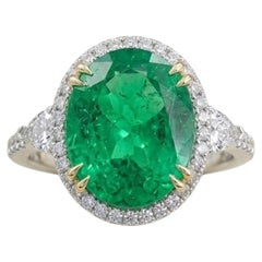 7,67 Karat kolumbianischer Smaragd und Diamant-Halo-Ring aus Platin und Gelbgold