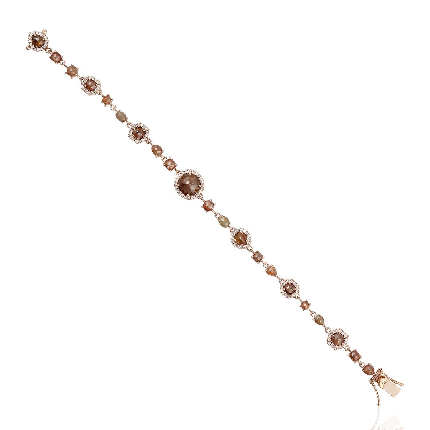 Pulsera de Oro de 18 Kilates con Diamantes Fancy Slice Sin cortar en venta