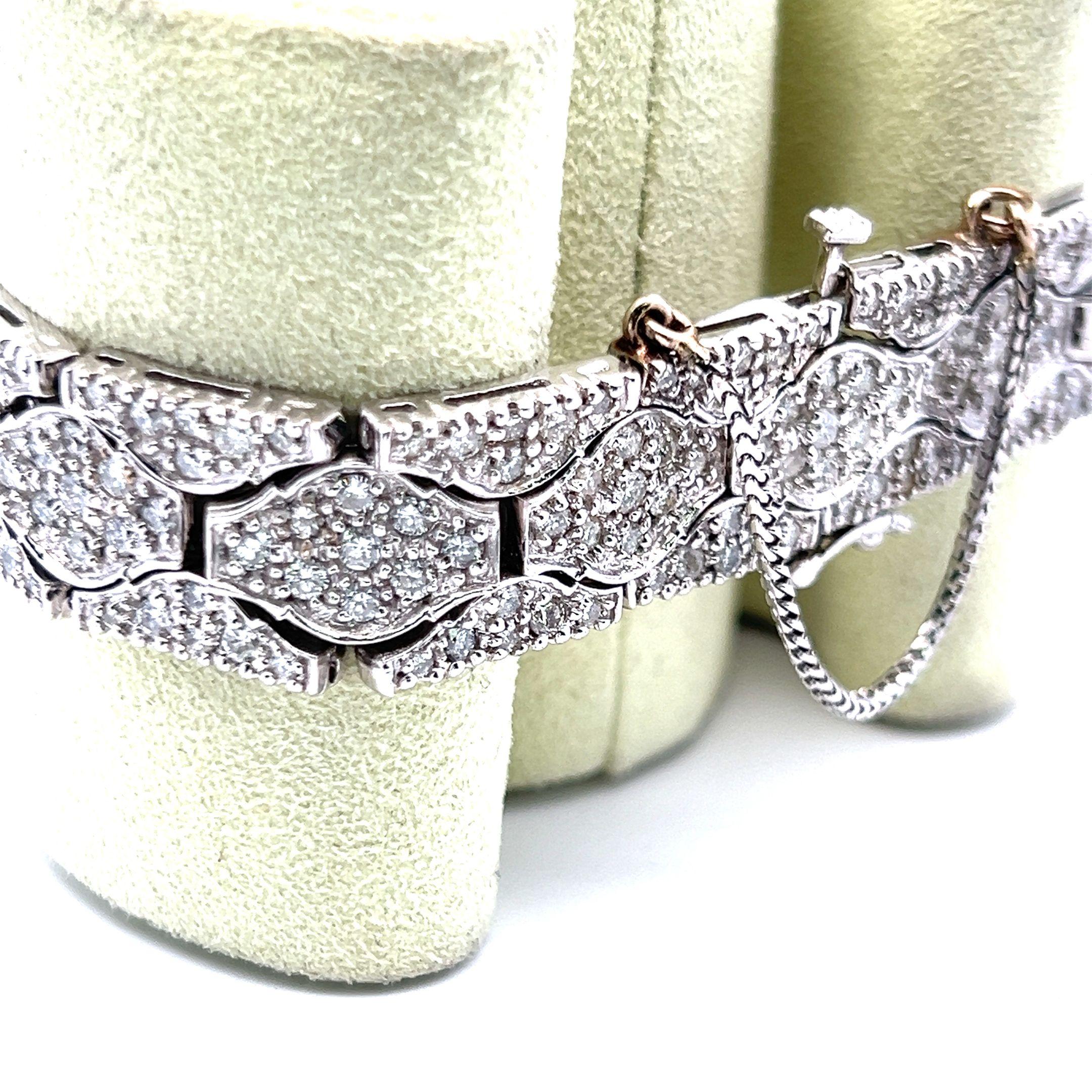 Bracelet à maillons en or blanc 14 carats avec diamants brillants ronds de 7,67 carats en vente 3