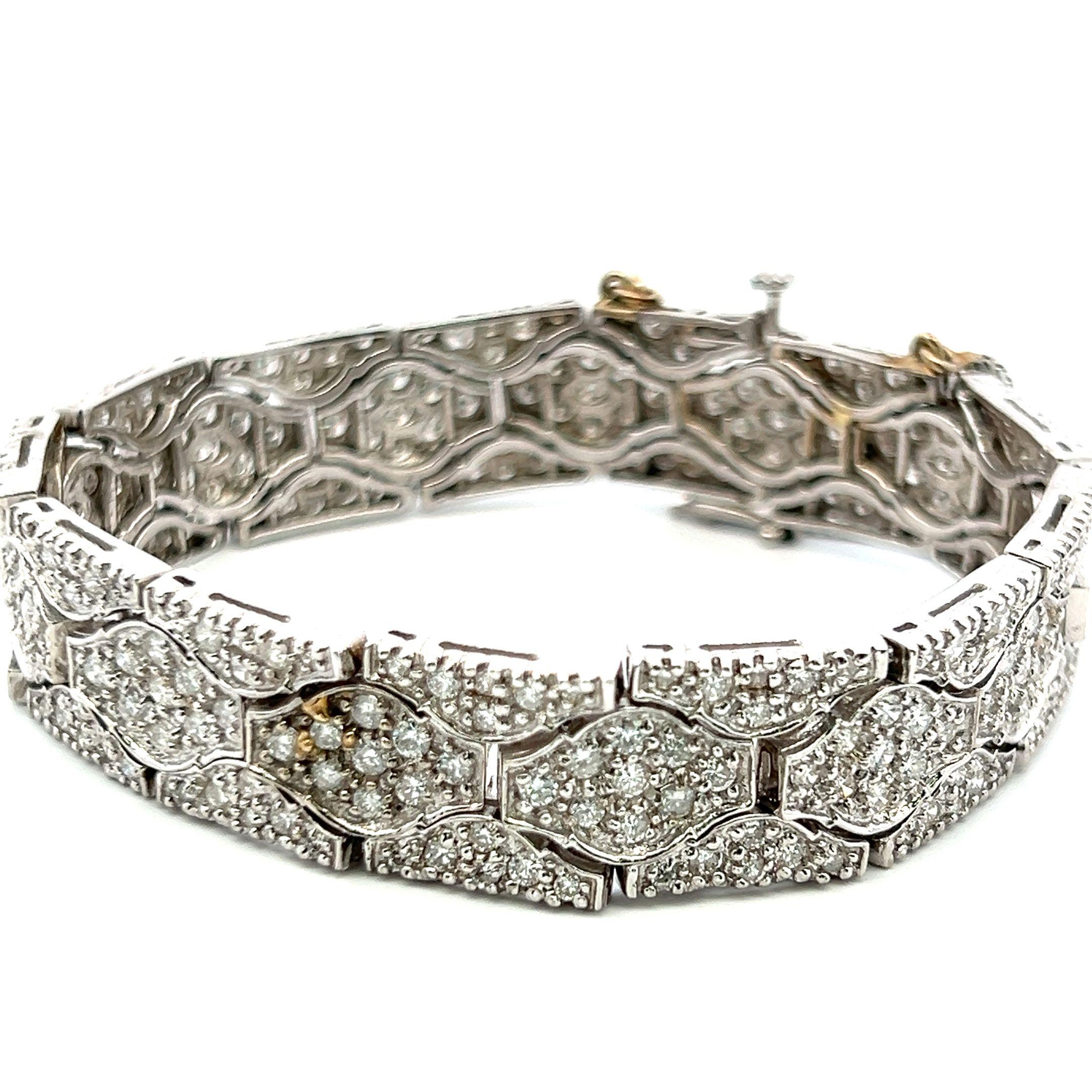 Bracelet à maillons en or blanc 14 carats avec diamants brillants ronds de 7,67 carats en vente 4
