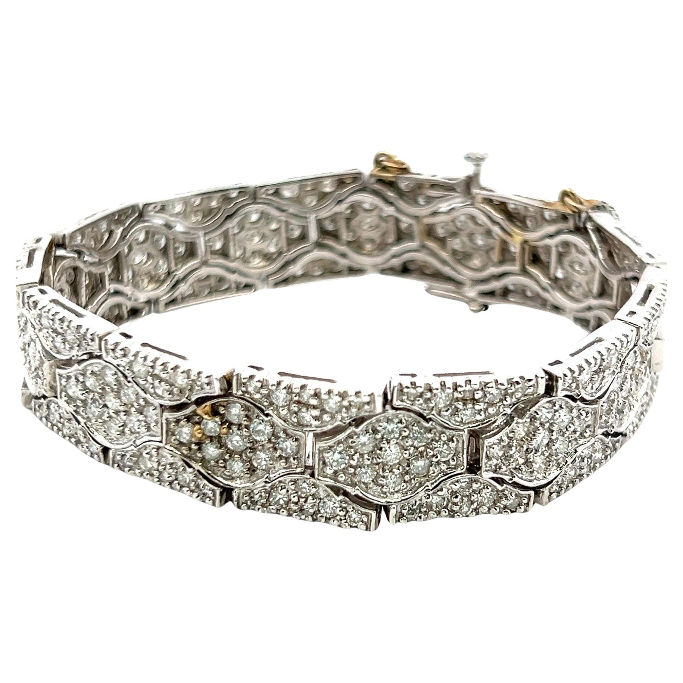 Bracciale A Link in oro bianco 14 carati con diamanti tondi e brillanti da 7,67 carati