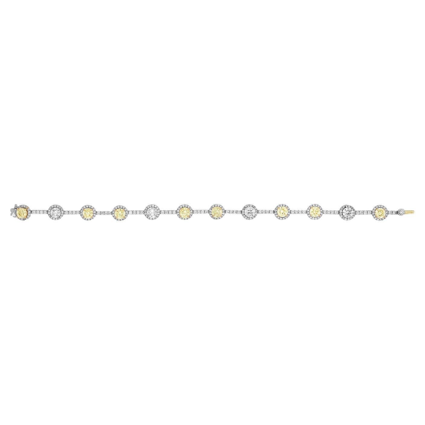 7.67 Carat Yellow and White Diamond Bracelet For Sale
