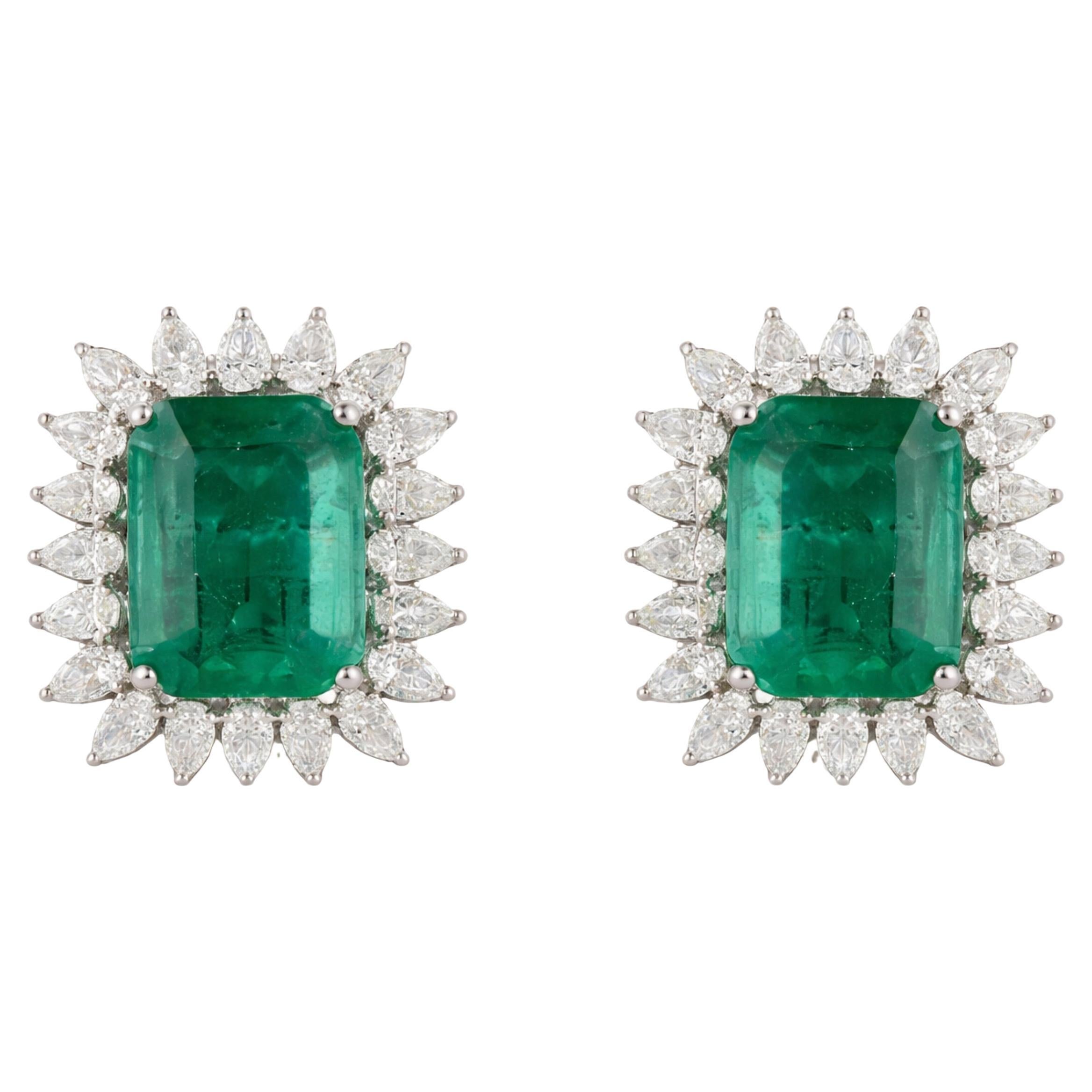 7.67 TCW Natural Diamond Emerald Halo Earrings 6.06 Carats in 14K White Gold