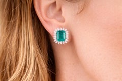 7.67 TCW Emerald Halo Diamond Stud Earrings 18 Karat White Gold Jewelry