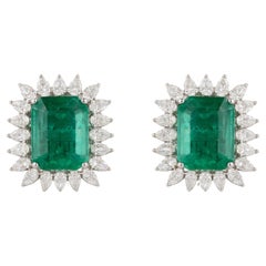 7.67 TCW Natural Diamond Emerald Halo Earrings 6.06 Carats in 14K White Gold