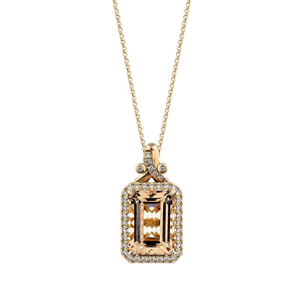 Contemporary 7.673 Carat Morganite Pendant in 18Karat Rose Gold with White Diamond. For Sale