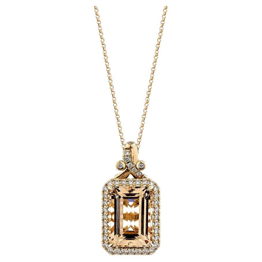 Pendentif Morganite de 7,673 carats en or rose 18 carats avec diamant blanc.