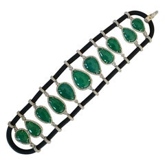 76.73 Carat Natural Emerald and Diamond Bracelet Set in 18 Karat Gold