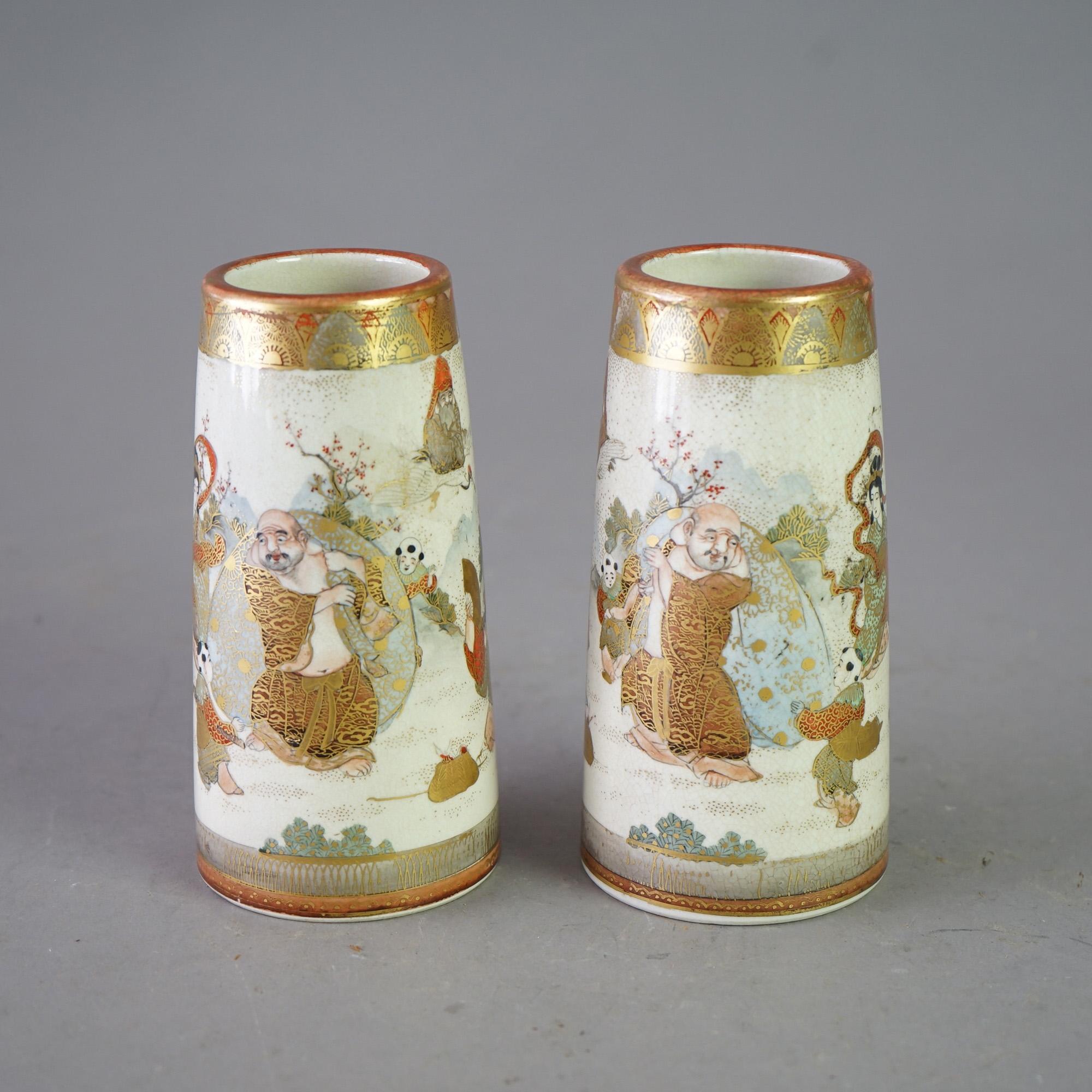 76791 - ATW Satsuma Meiji Pair Of Porcelain Vases Circa 1900 In Good Condition For Sale In Big Flats, NY