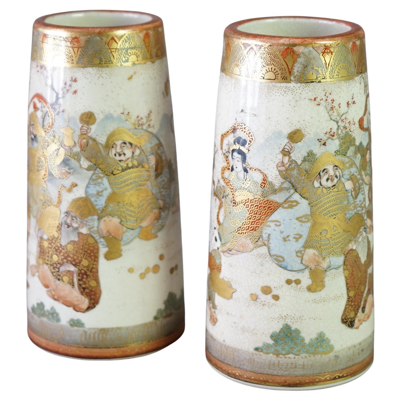 76791 - ATW Satsuma Meiji Pair Of Porcelain Vases Circa 1900 For Sale