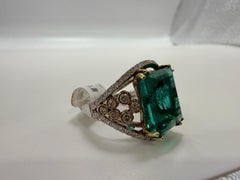 7.67ct Emerald diamond ring RARE color bluish green cocktail ring