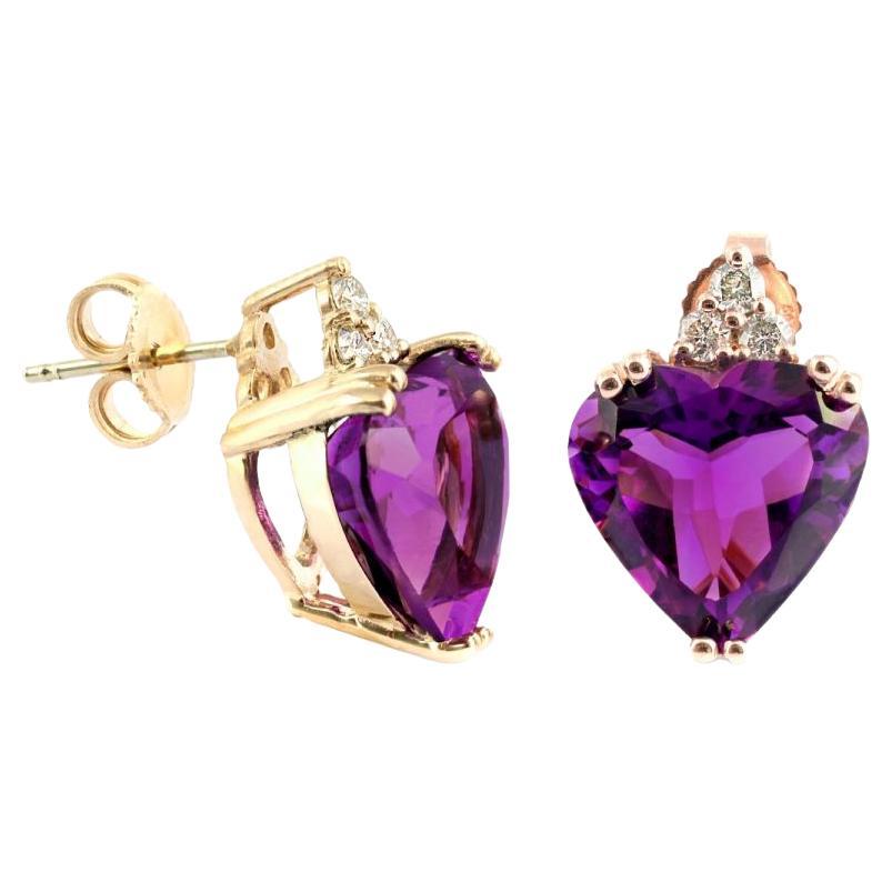 Natural Amethyst 7.68 Carat in Yellow Gold Earrings with Diamonds For Sale