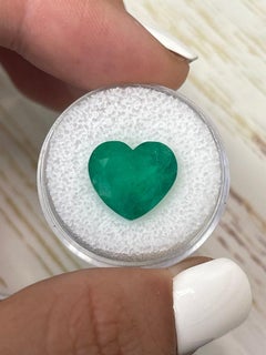 7.68 Carat Heart-Cut Colombian Emerald  Forest Green 12x13.5 Loose Gemstone