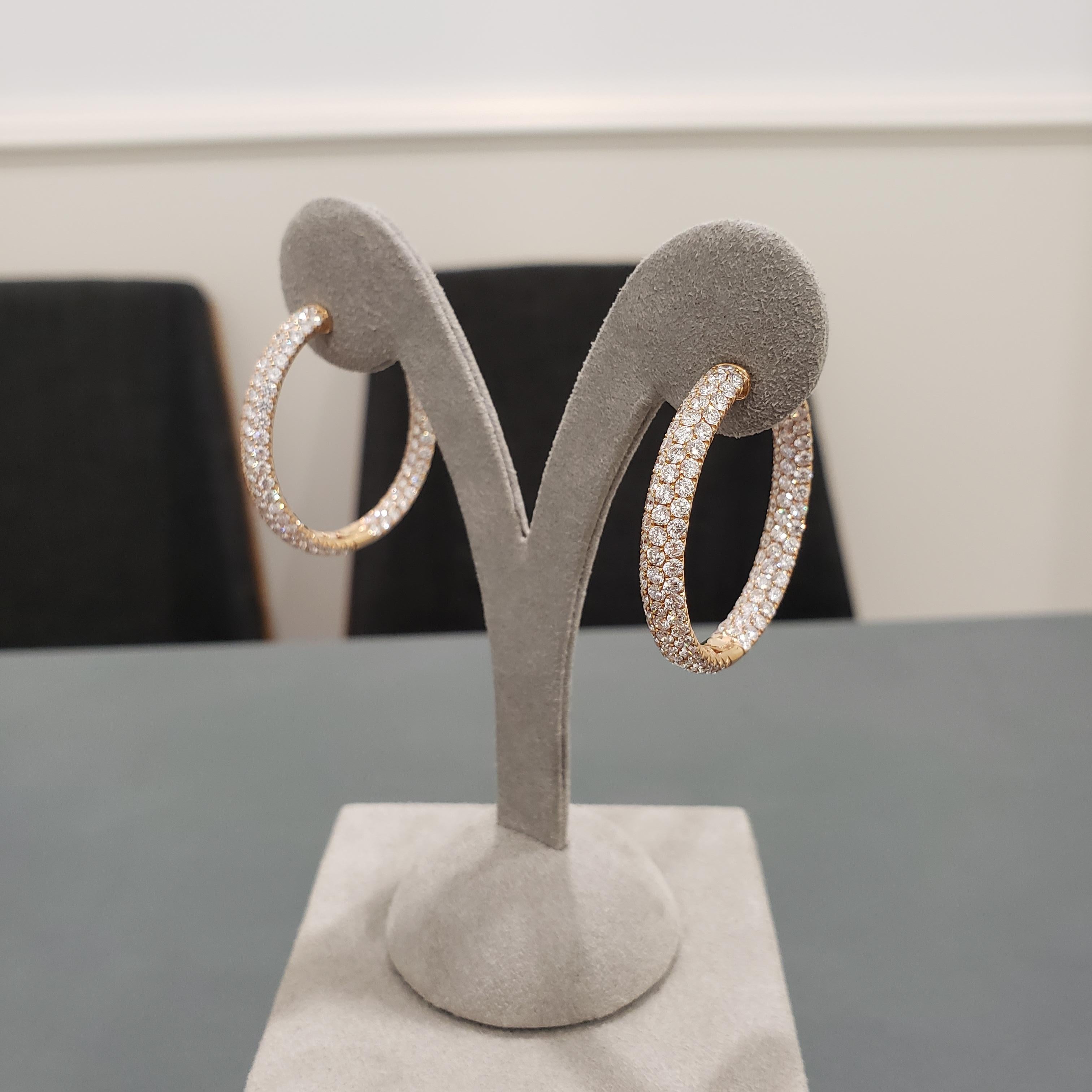 Round Cut Roman Malakov 7.68 Carats Total Round Brilliant Diamond Pavé Set Hoop Earrings For Sale