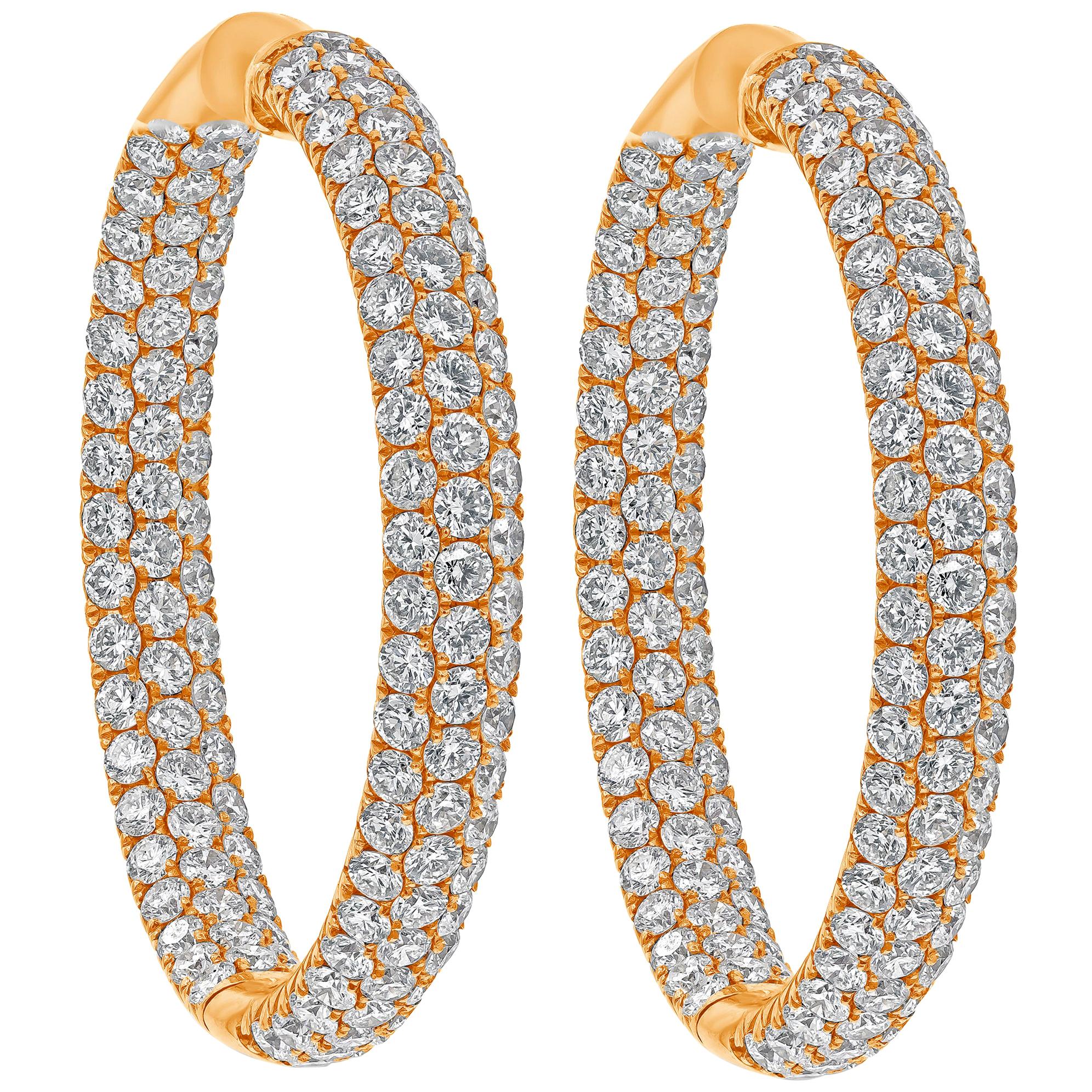 Roman Malakov 7.68 Carats Total Round Brilliant Diamond Pavé Set Hoop Earrings