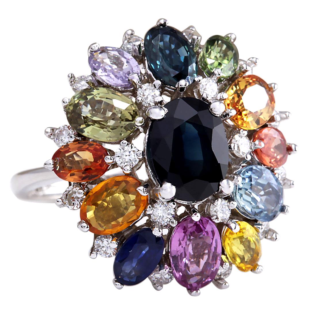 7.68 Carat Natural Sapphire 14 Karat White Gold Diamond Ring
Stamped: 14K White Gold
Total Ring Weight: 5.3 Grams
Total Natural Center Sapphire Weight is 1.88 Carat (Measures: 8.00x6.00 mm)
Color: Blue
Total Natural Side Sapphire Weight is 5.30