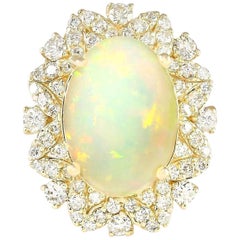 Natürlicher Opal-Diamantring aus 14 Karat Gelbgold