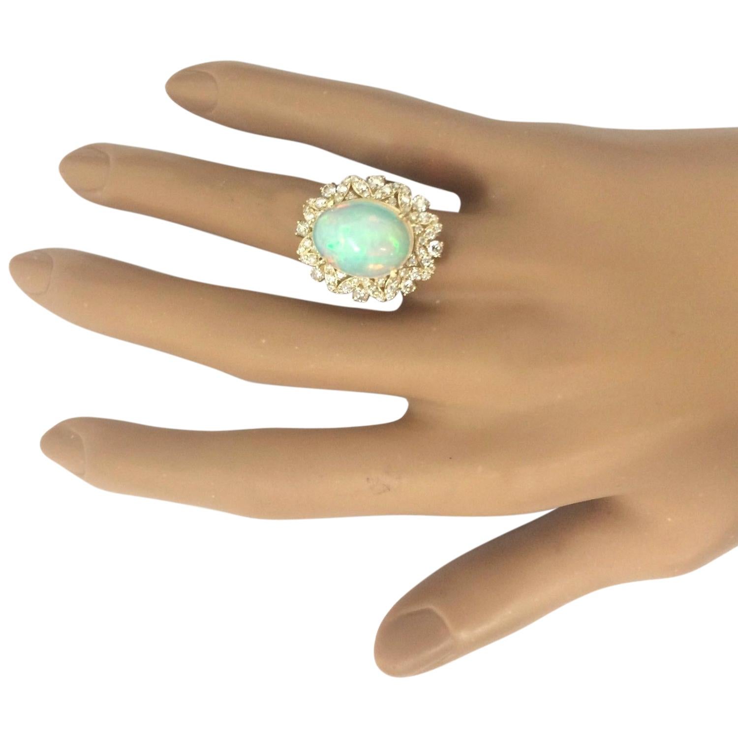 Opal Diamond Ring In 14 Karat Solid Yellow Gold  In New Condition For Sale In Los Angeles, CA