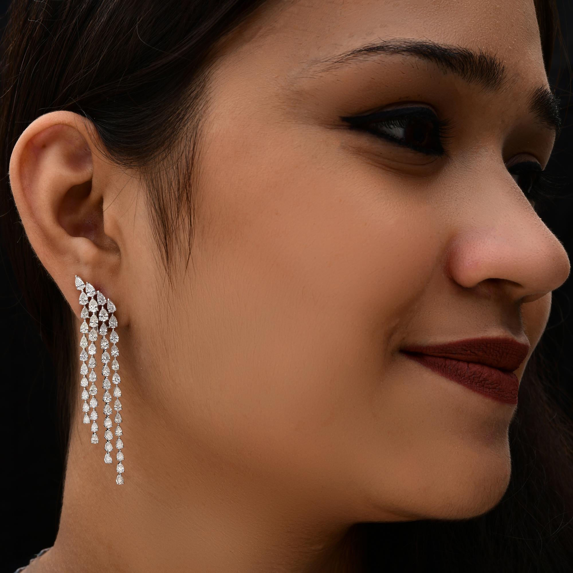 Modern 7.68 Carat SI/H Pear Brilliant Cut Diamond Chandelier Earrings 14k White Gold For Sale