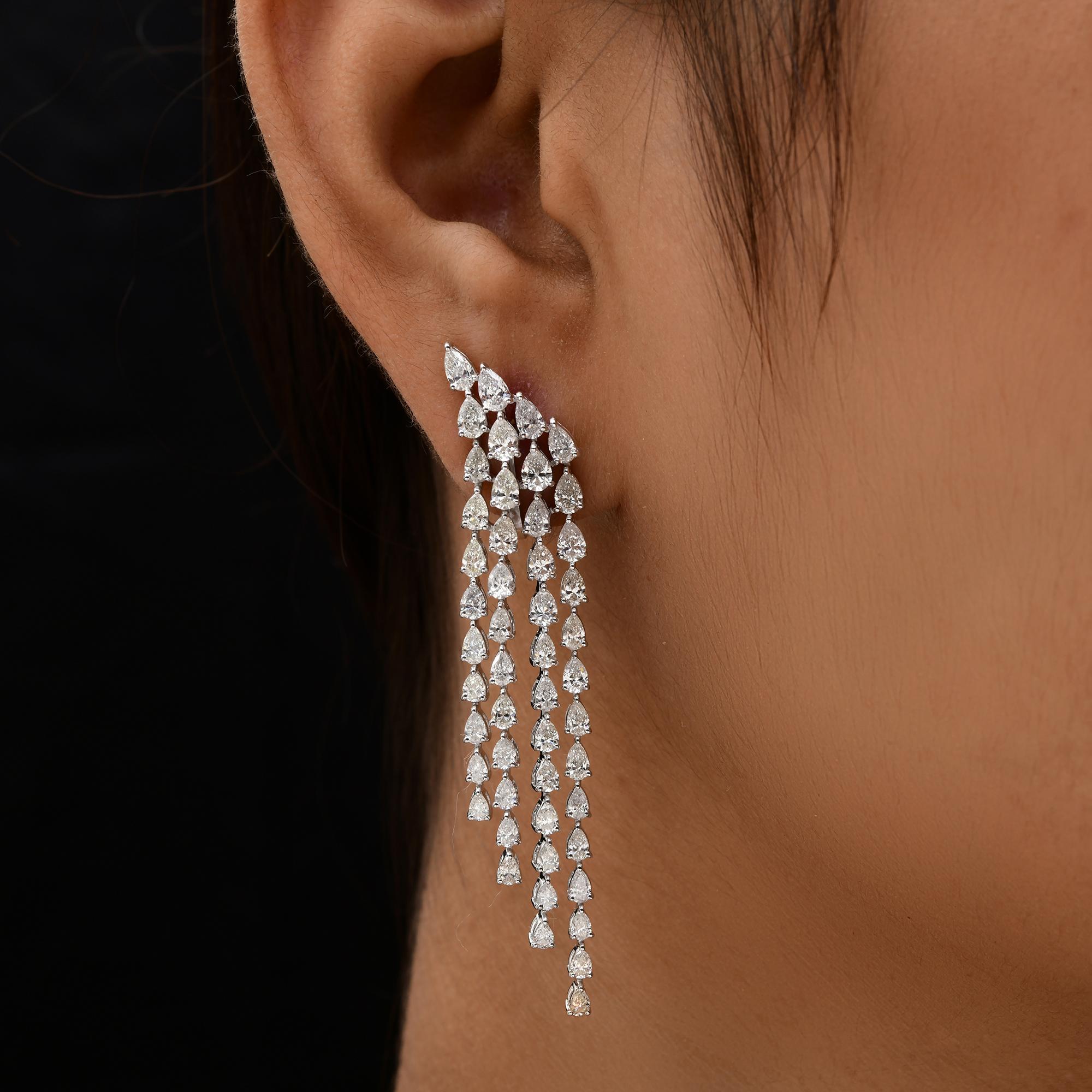 Pear Cut 7.68 Carat SI/H Pear Brilliant Cut Diamond Chandelier Earrings 14k White Gold For Sale