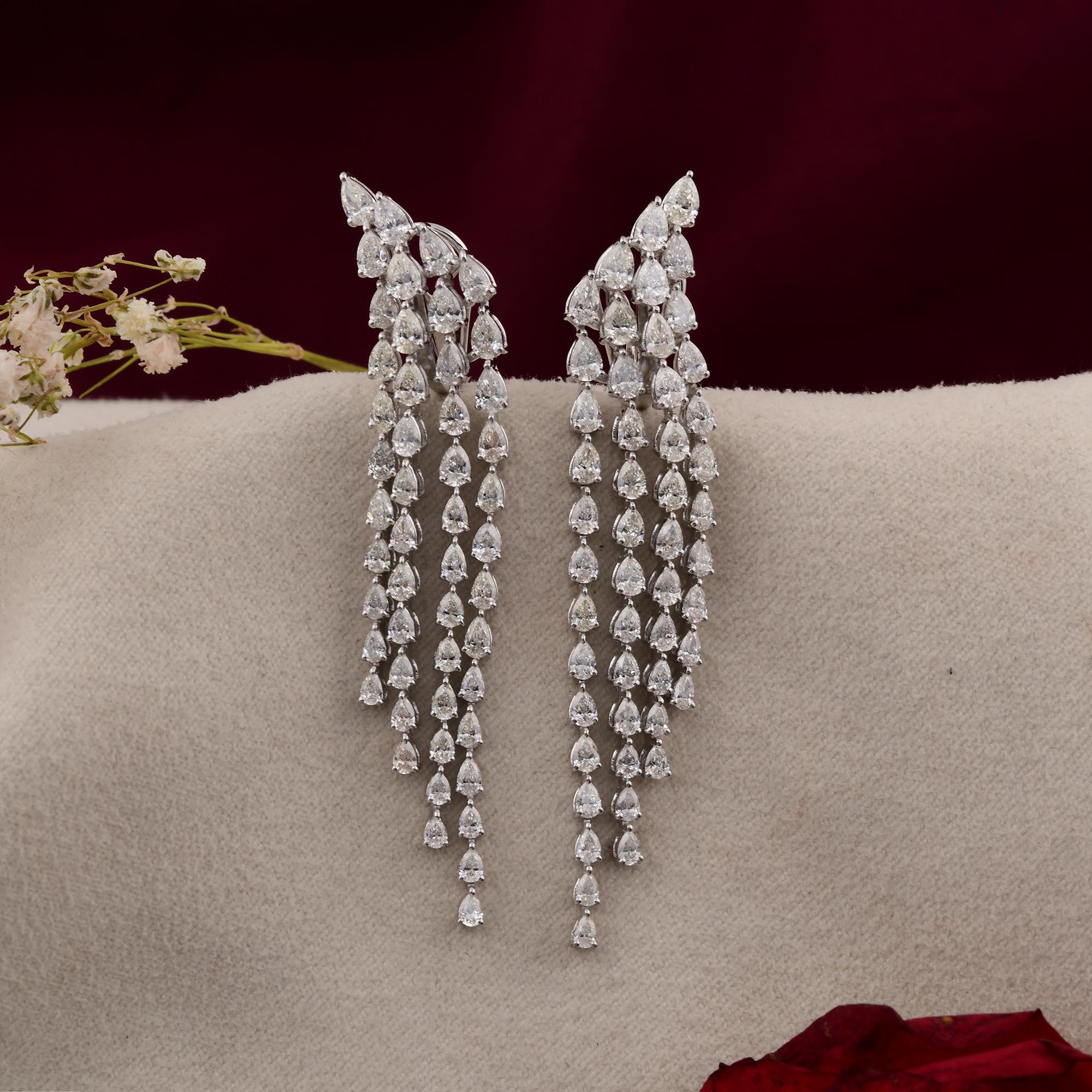 7.68 Carat SI/H Pear Brilliant Cut Diamond Chandelier Earrings 14k White Gold In New Condition For Sale In Diera, Dubai