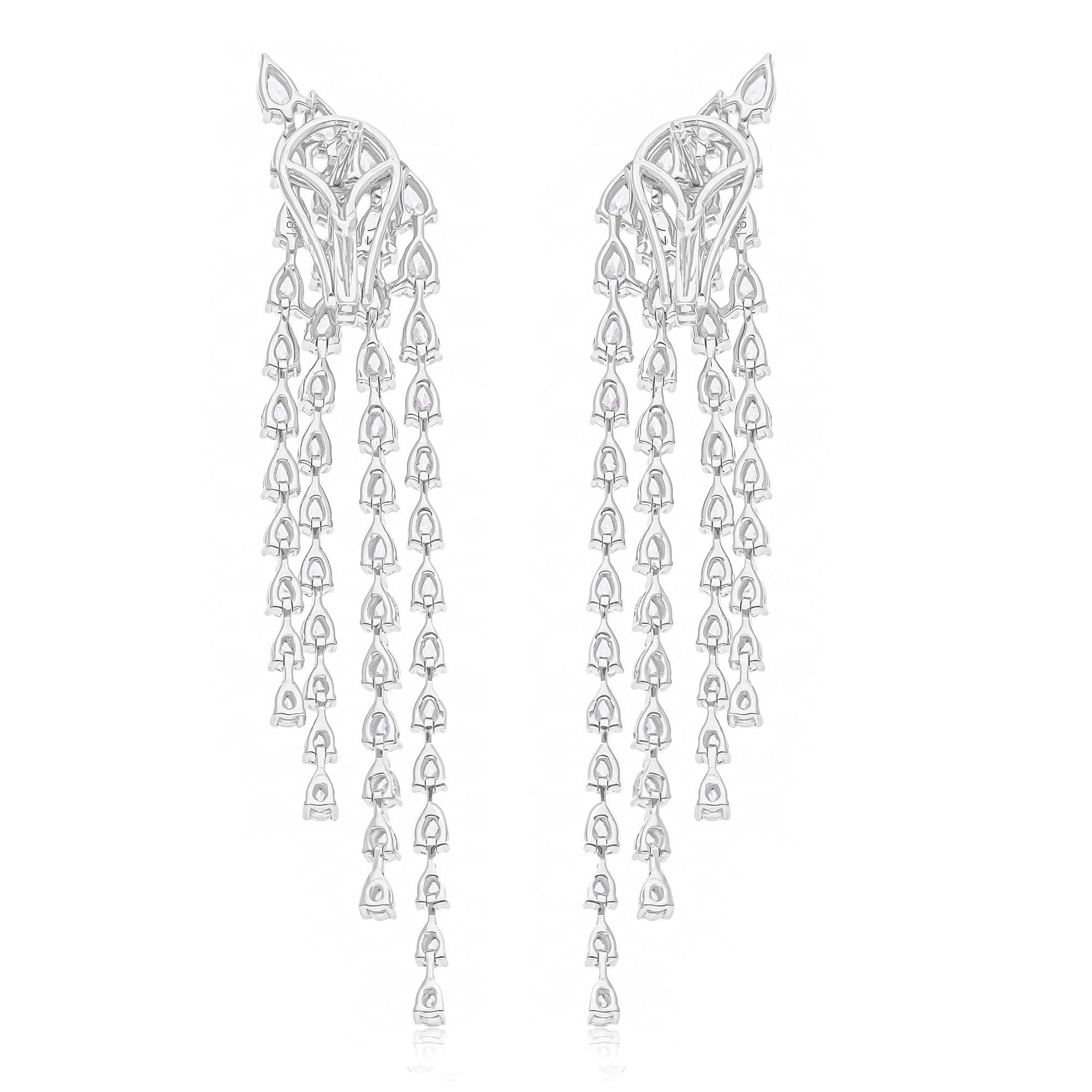 7.68 Carat SI/H Pear Brilliant Cut Diamond Chandelier Earrings 14k White Gold For Sale 1