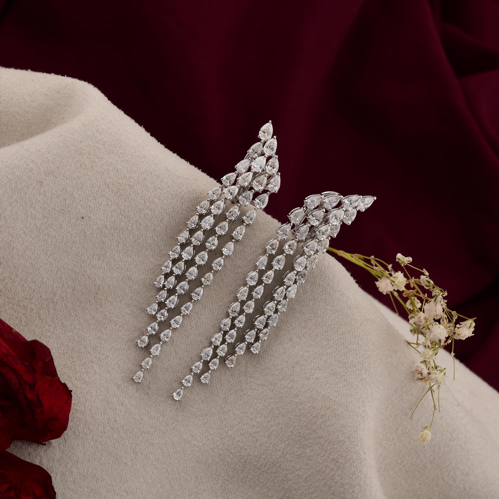 Boucles d'oreilles chandelier en or blanc 18k avec diamant poire taille brillant de 7,68 carats SI/H Pour femmes en vente