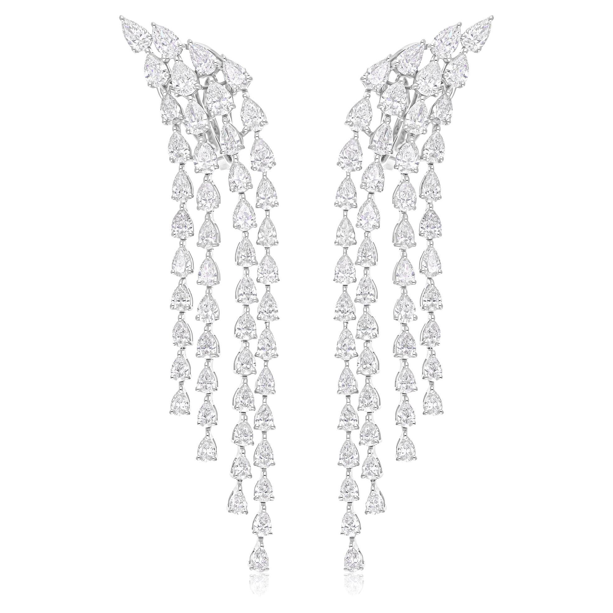 7.68 Carat SI/H Pear Brilliant Cut Diamond Chandelier Earrings 18k White Gold