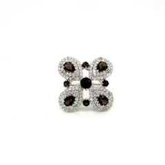 7.68 Carat Smoky Quartz and Zircon Butterfly Cocktail Silver Ring for Women