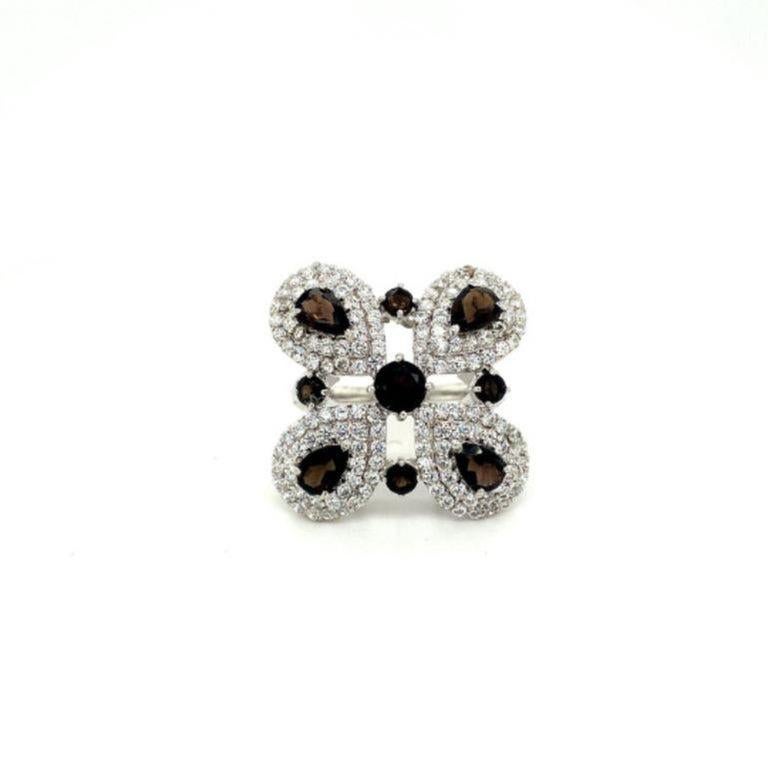 For Sale:  7.68 Carat Smoky Quartz Cubic Zirconia Cocktail Ring for Women in 925 Silver 8