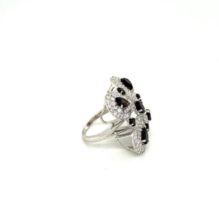 For Sale:  7.68 Carat Smoky Quartz Cubic Zirconia Cocktail Ring for Women in 925 Silver 9