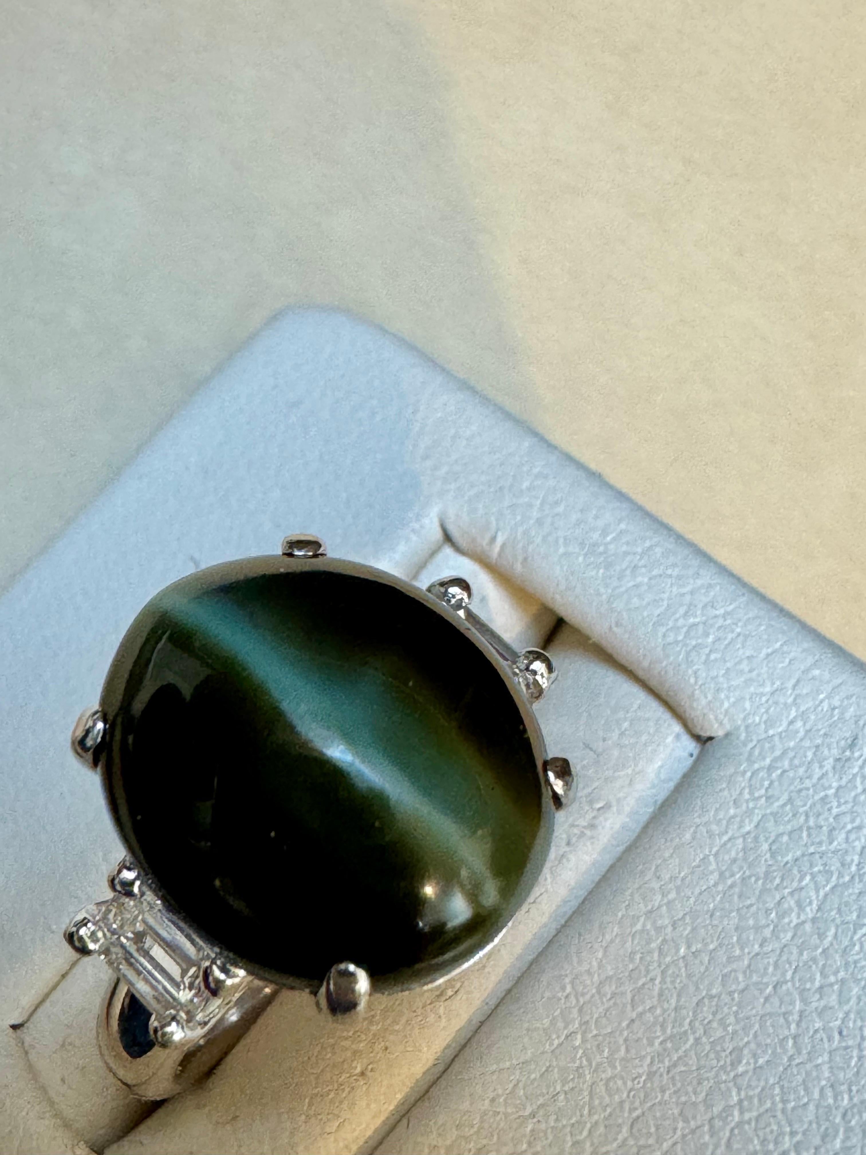 Marquise Cut 7.68 Ct Blue Green Cat's Eye Tourmaline Cocktail Ring with Diamonds in Platinum For Sale