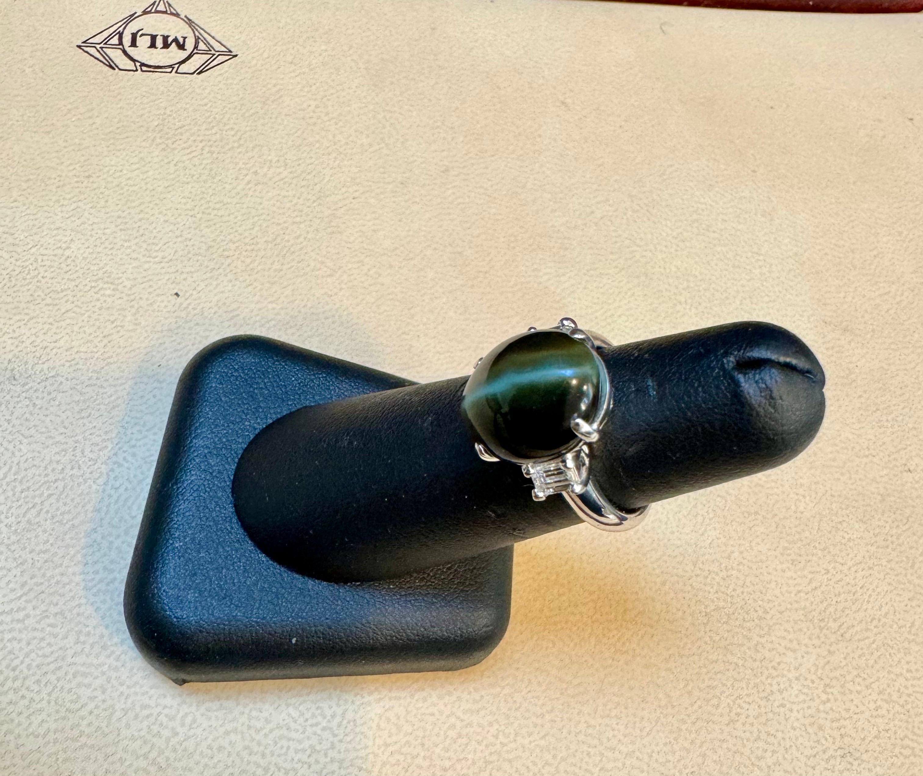 7.68 Ct Blue Green Cat's Eye Tourmaline Cocktail Ring with Diamonds in Platinum In Excellent Condition For Sale In New York, NY