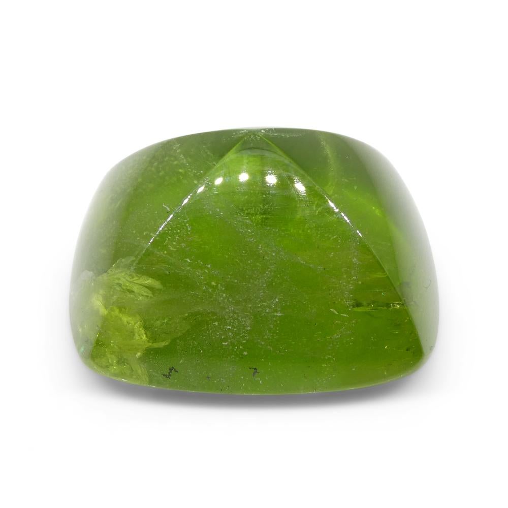 Women's or Men's 76.85ct Cushion Sugarloaf Cabochon Yellow-Green Peridot from Sapat Gali, Pakista For Sale