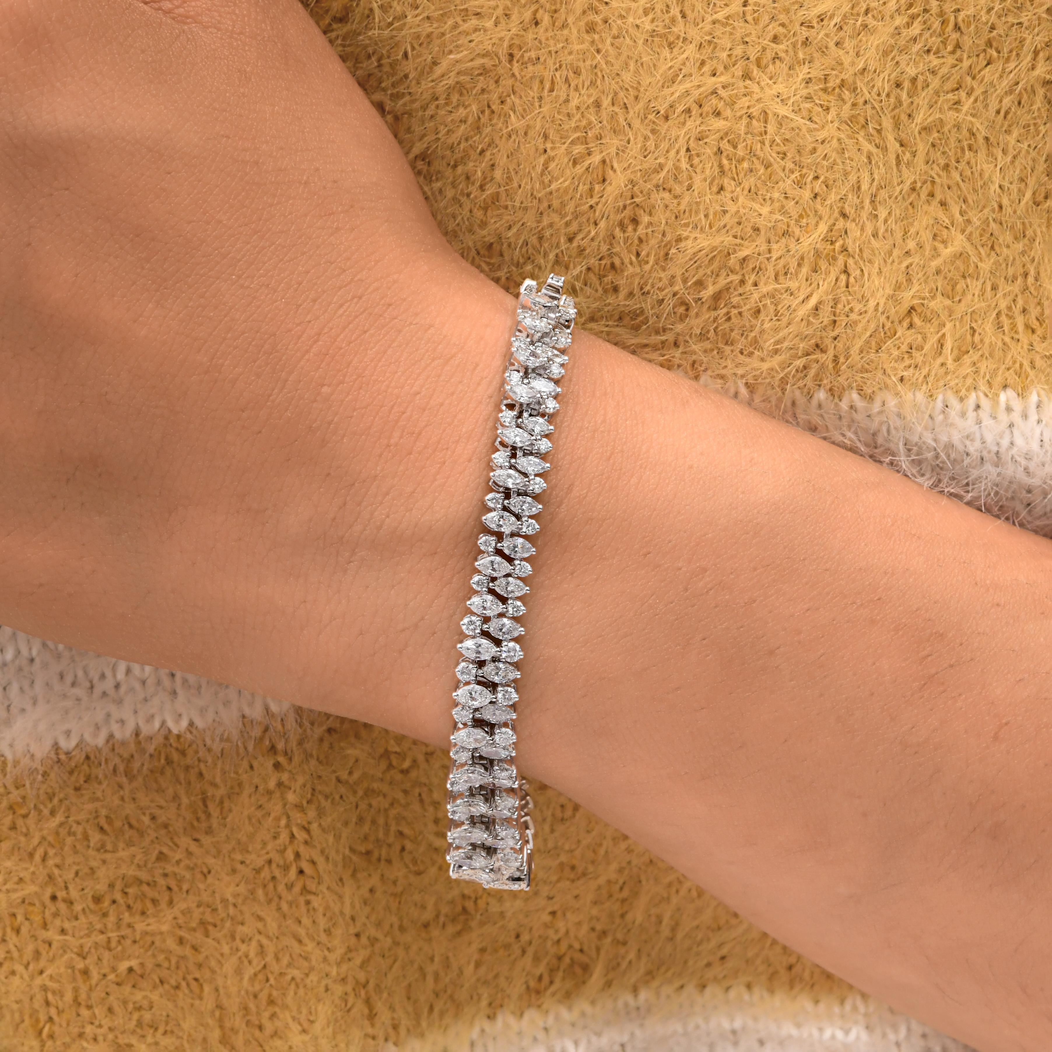 Mixed Cut 7.68CTW Natural Diamond Wide Tennis Bracelet 18k White Gold For Sale