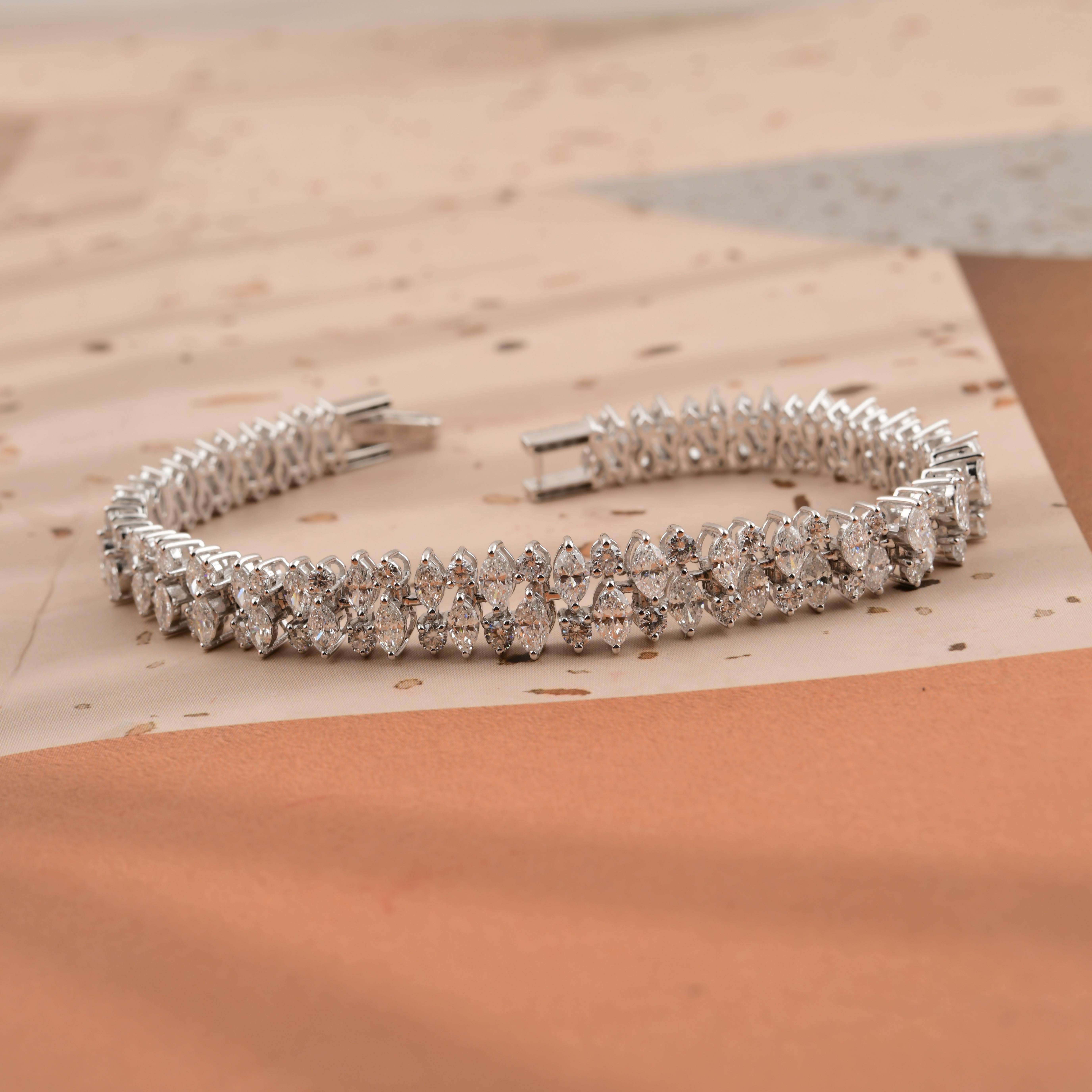 7.68CTW Natural Diamond Wide Tennis Bracelet 18k White Gold In New Condition For Sale In Diera, Dubai