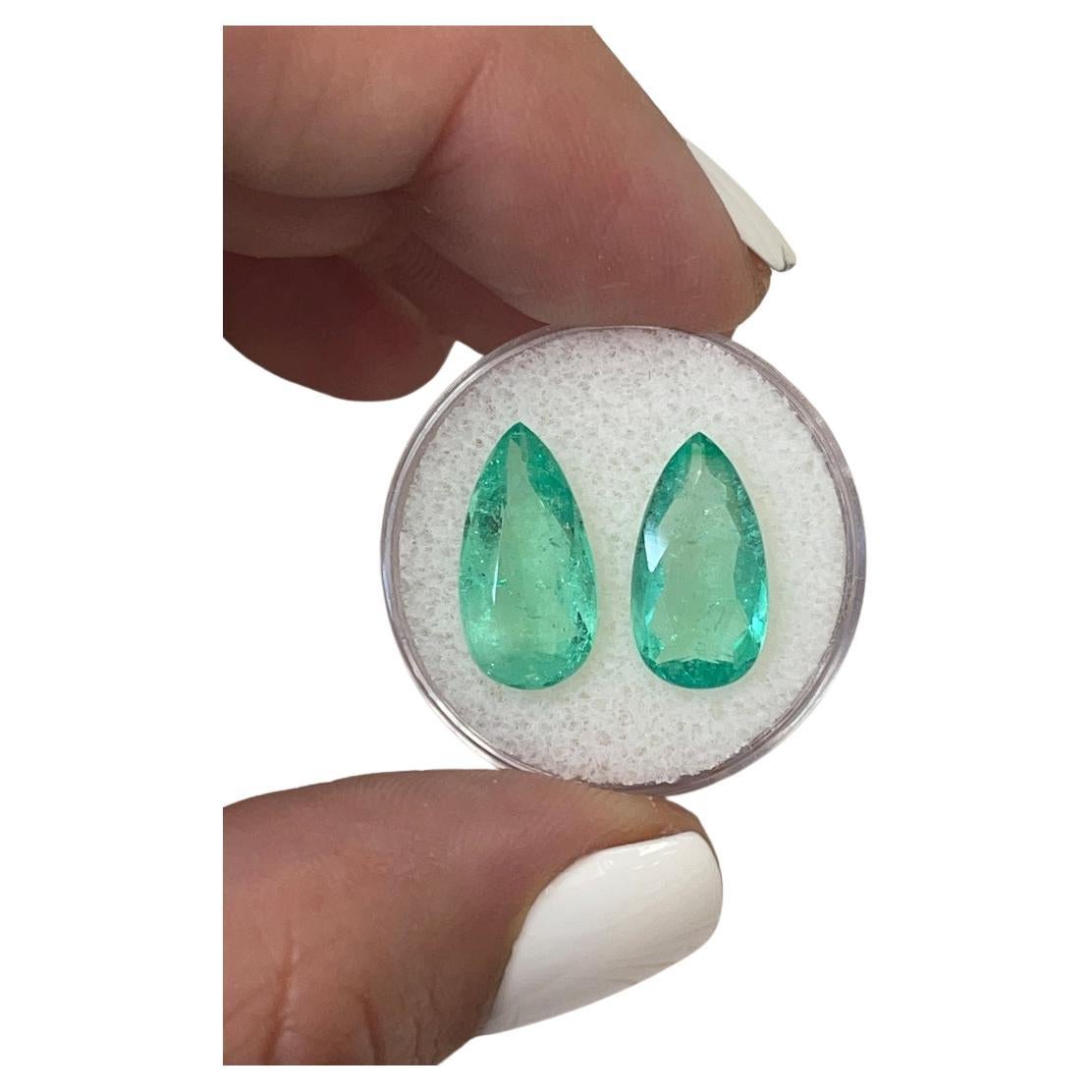 7.68tcw 15x8 Pear-Cut Matching Colombian Emeralds - Genuine Loose Gems