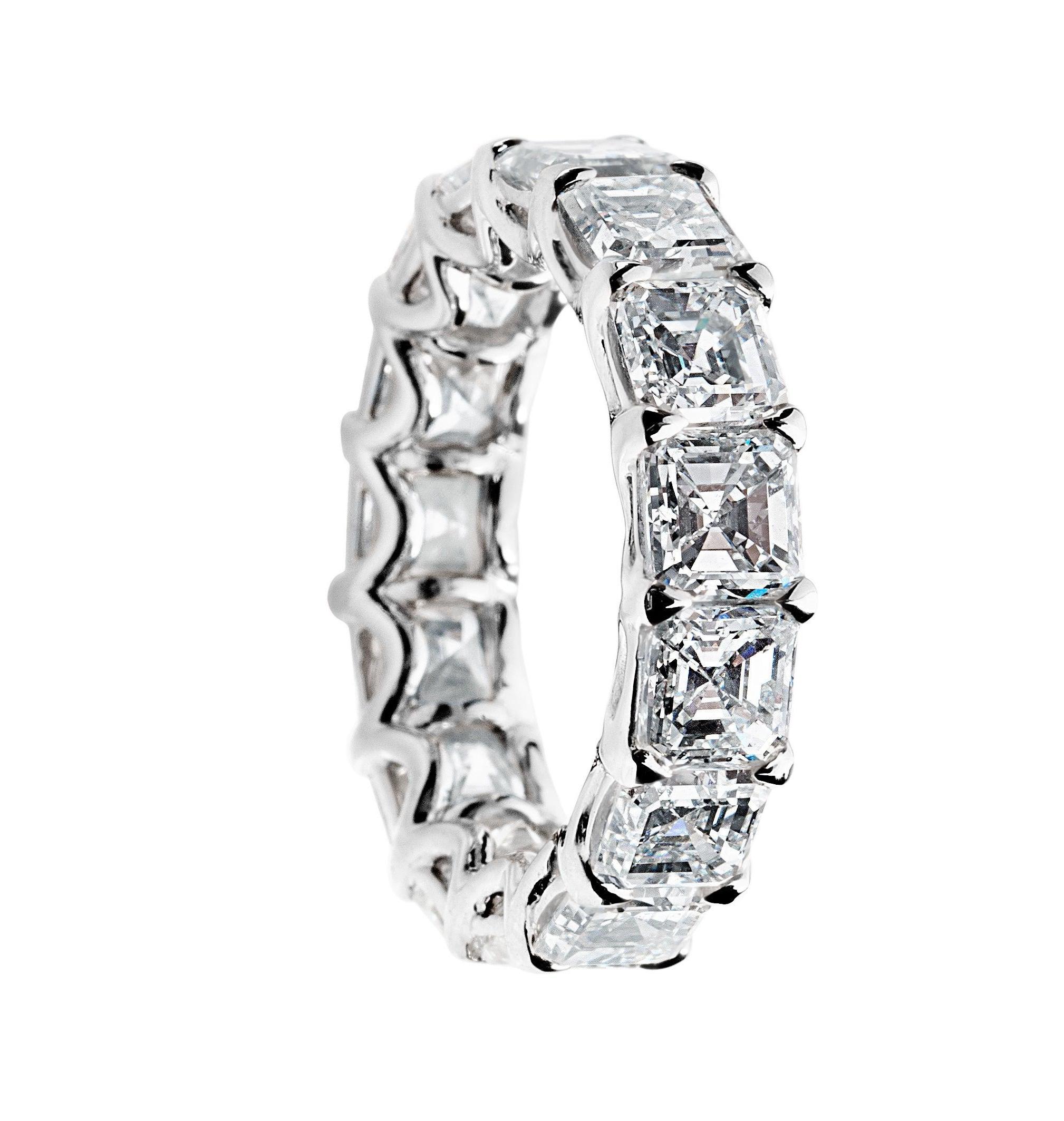 7.69 Carat Asscher Cut Eternity Band Ring In New Condition For Sale In New York, NY