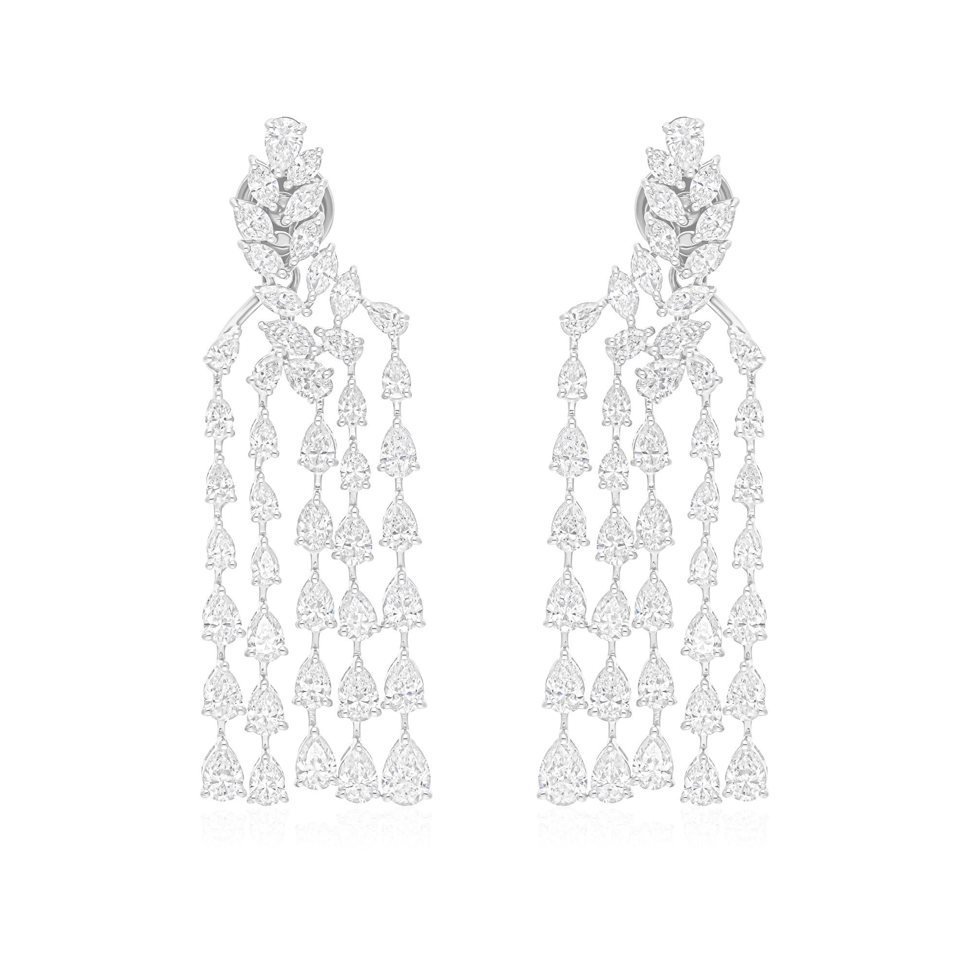 7,69 Karat Marquise Birne SI/HI Diamant 14 Karat Weißgold Kronleuchter-Ohrringe (Gemischter Schliff) im Angebot