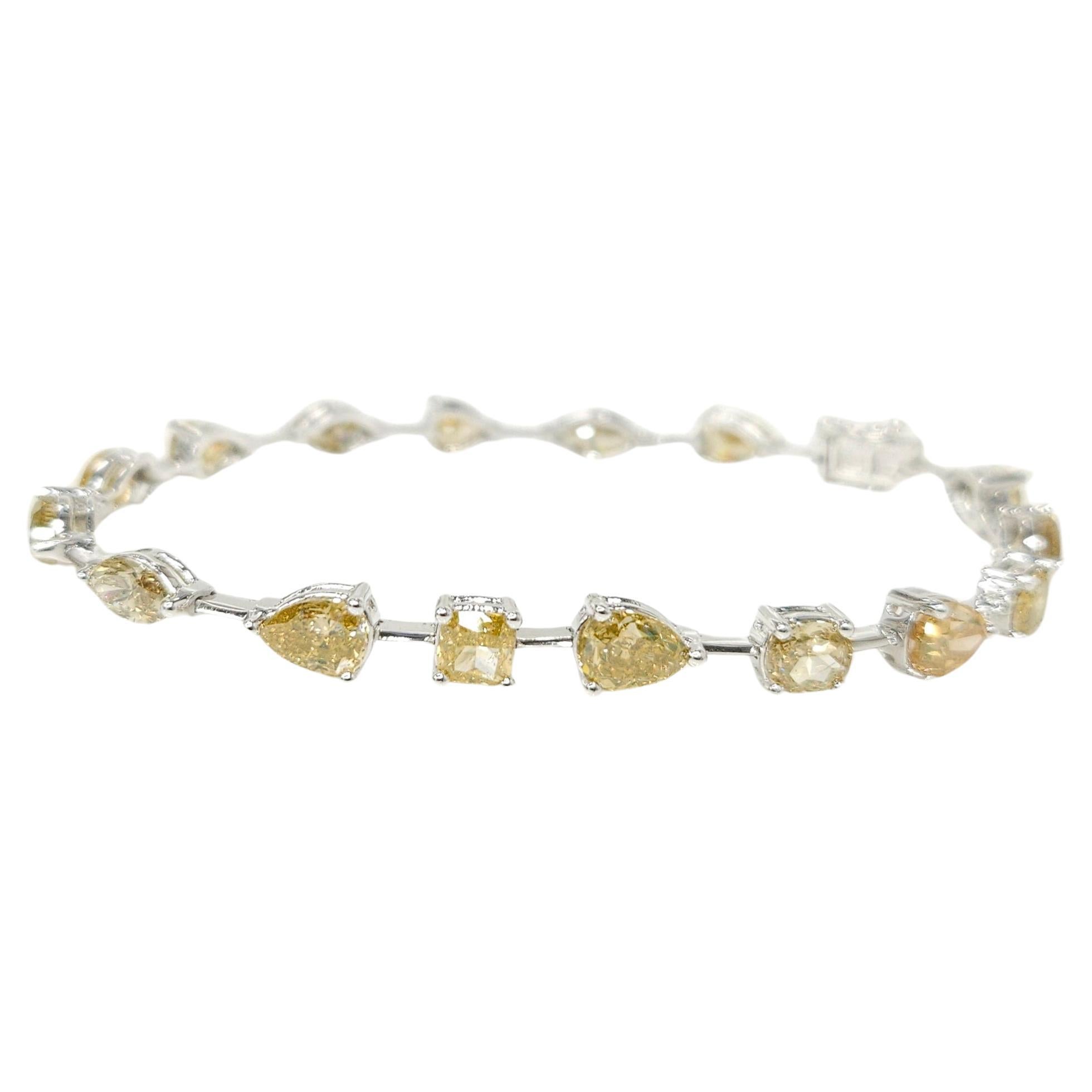 7.69 Carat Mixed Shaped Fancy Color Natural Diamond Tennis Bracelet in 18K Gold For Sale