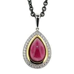 7.69ct Rubellite Tourmaline Cabochon and Diamond 18kt Pendant