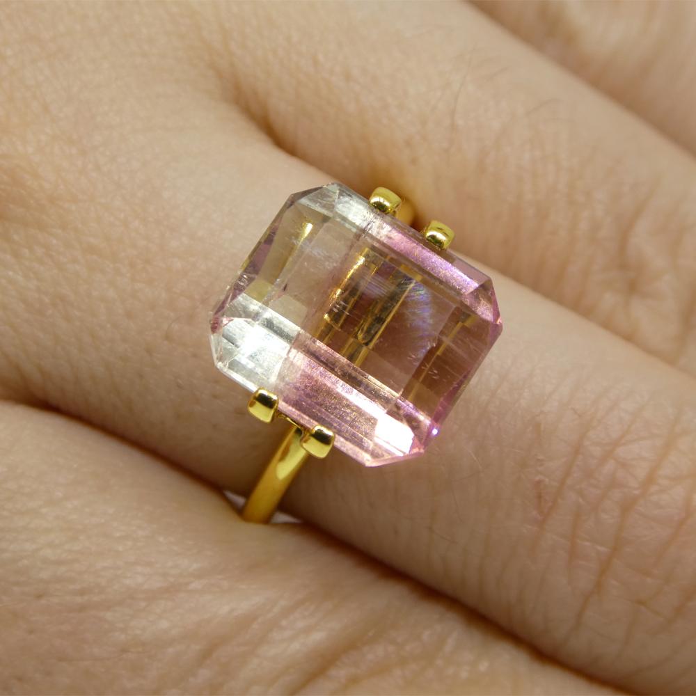 Description:

Gem Type: Bi-Colour Tourmaline
Number of Stones: 1
Weight: 7.69 cts
Measurements: 11.76 x 10.54 x 6.81 mm
Shape: Emerald Cut
Cutting Style Crown: Step Cut
Cutting Style Pavilion: Step Cut
Transparency: Transparent
Clarity: Very