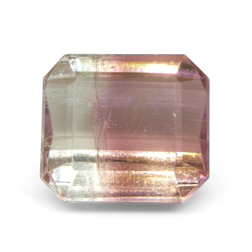 7.69ct Emerald Cut Pink & Green Bi-Colour Tourmaline from Brazil In New Condition For Sale In Toronto, Ontario