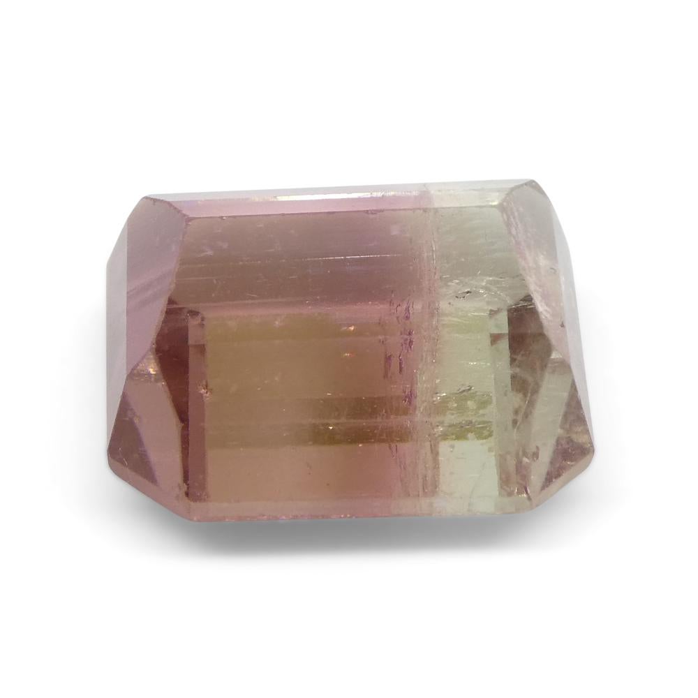 Women's or Men's 7.69ct Emerald Cut Pink & Green Bi-Colour Tourmaline from Brazil For Sale