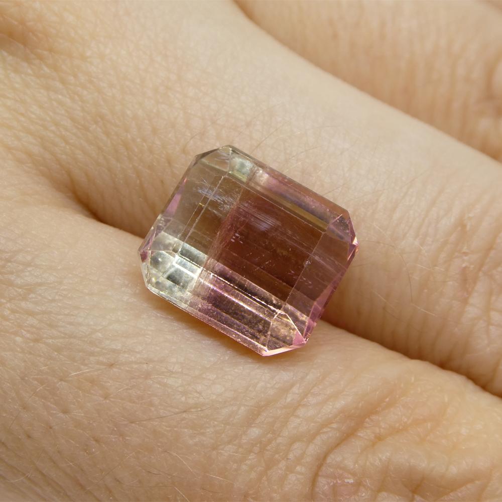7.69ct Emerald Cut Pink & Green Bi-Colour Tourmaline en vente 2