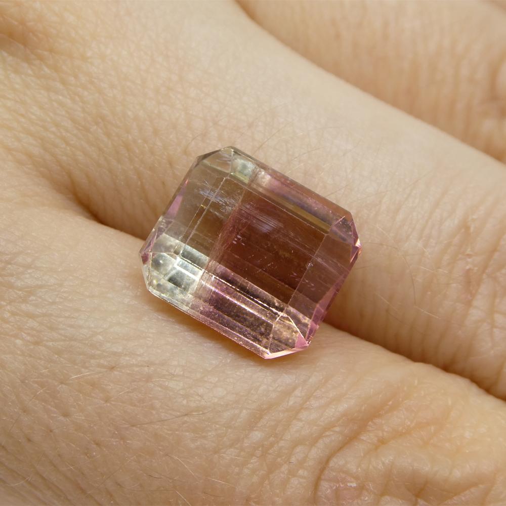 Tourmaline bicolore rose et verte taille émeraude de 7.69 carats du Brésil en vente 2